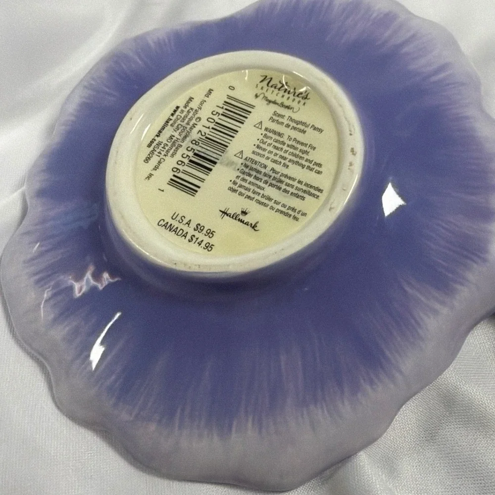 Hallmark Marjolein Bastin‎ Pansy Flower Ceramic Candle Plate Purple Small Floral